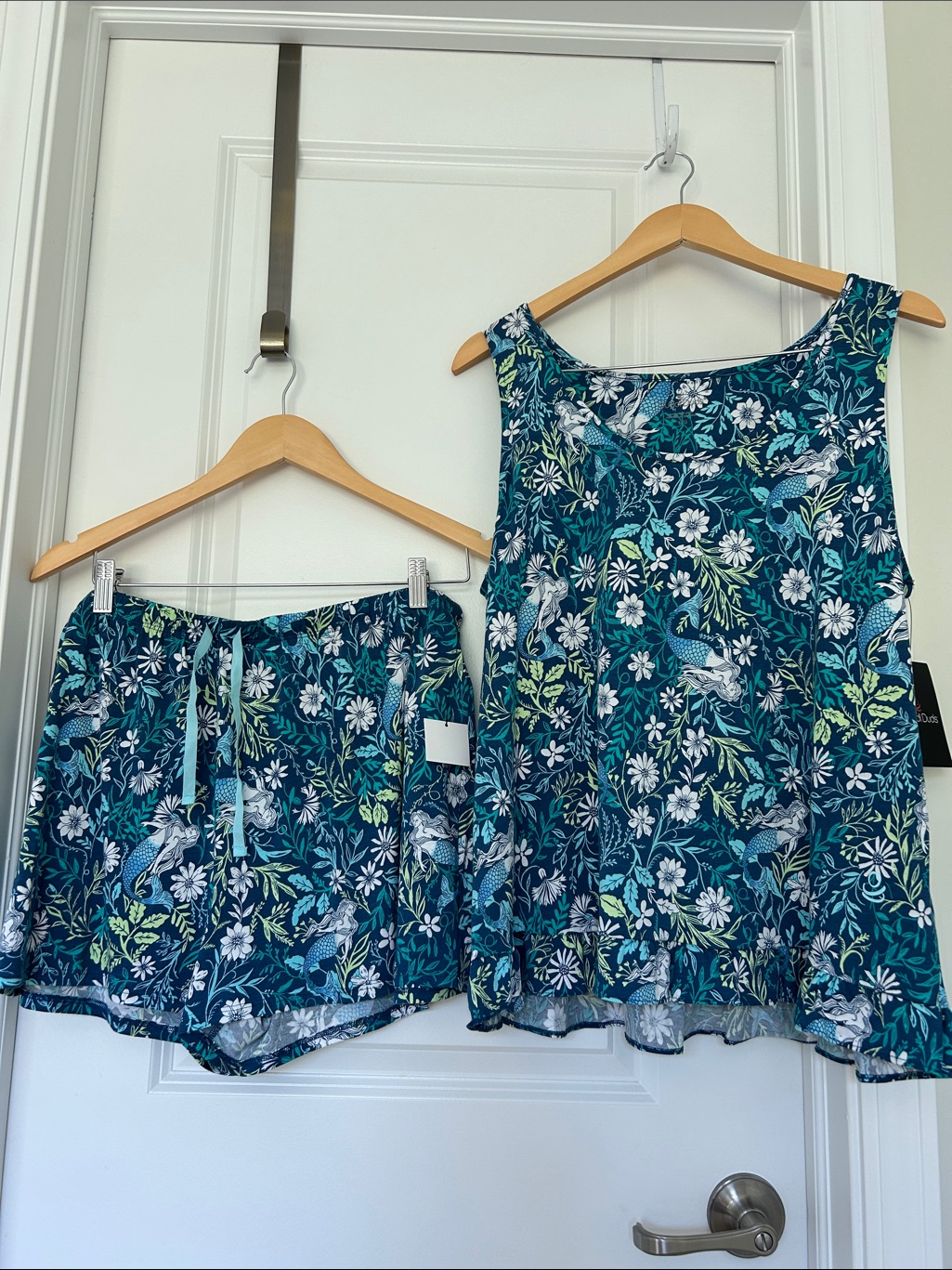Cuddl Duds Teal Floral Tank And Shorts Pajama Set